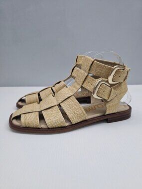 Sam Edelman Dawn Fisherman Gladiator Sandal Womens 9 Natural Raffia Woven NEW